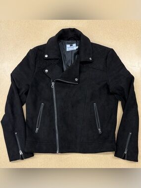 Topman faux suede black moto jacket